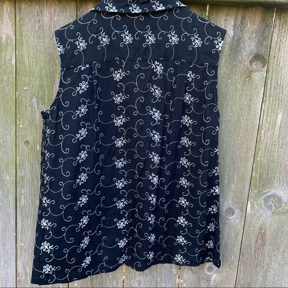 SILKLAND 100% silk embroidered floral eyelet sleeveless top spring summer - Picture 3 of 6